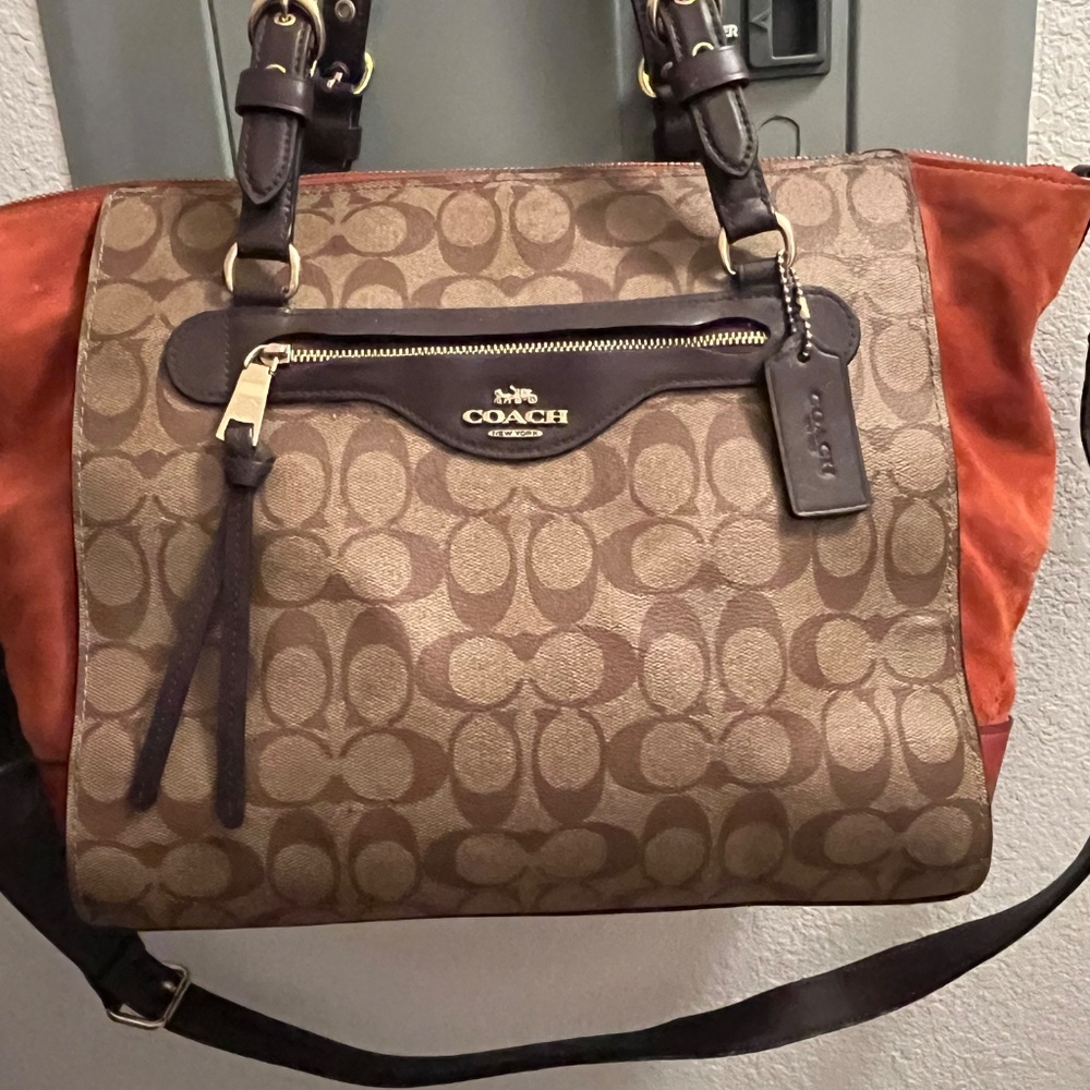 Coach Kleo Carryall jacquard logo suede purse handbag - Picture 3 of 16